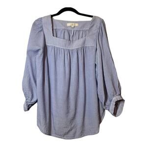LOFT Ann Taylor Striped Square Neck Blouse Medium Blue White